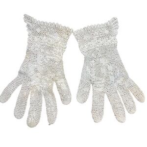 Antique Cream Crochet Lace Gloves Handmade Art Deco Victorian